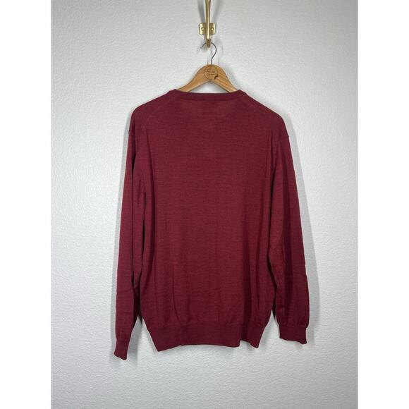 Toscano Firenze V-Neck Sweater 100% Merino Wool Made In Italy Mens XL Red - Picture 4 of 4